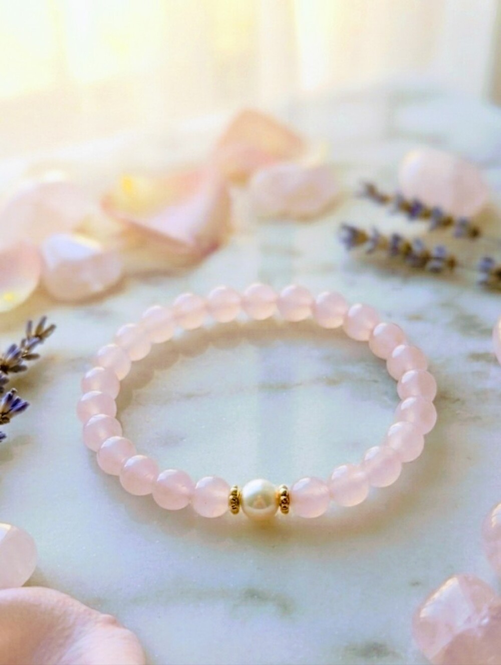 Rose Quartz/Pearl Bracelet